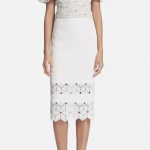 NWT Rebecca Taylor 'Dia' High Waist Midi Lace Skirt